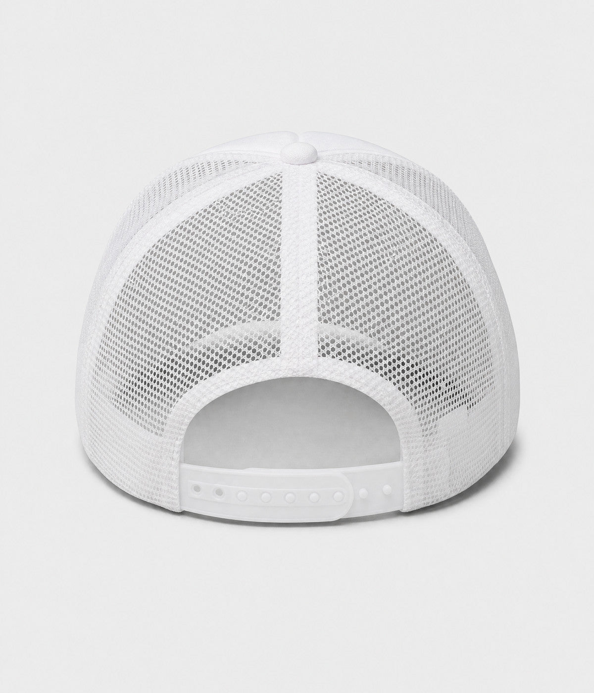 SUPPORT DAY DRINKING TRUCKER. foam-front mesh trucker cap in WHITE, back view