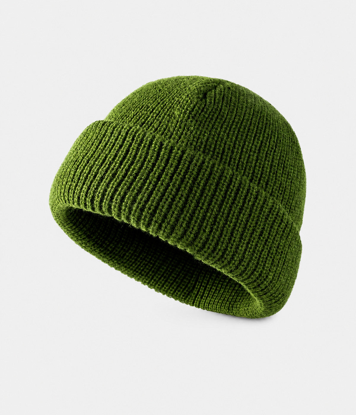 5 PANEL FISHERMAN BEANIE. ribbed knit beanie in GREEN, front view