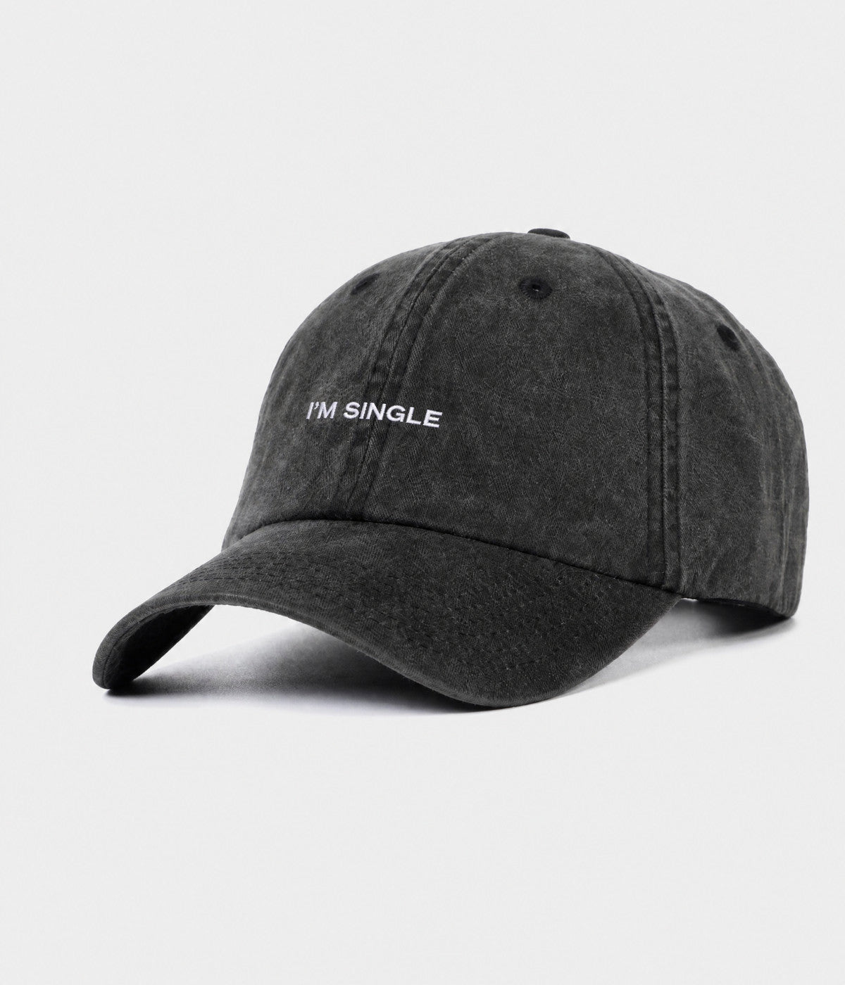 WASHED I'M SINGLE. washed cotton dad cap in BLACK, side view