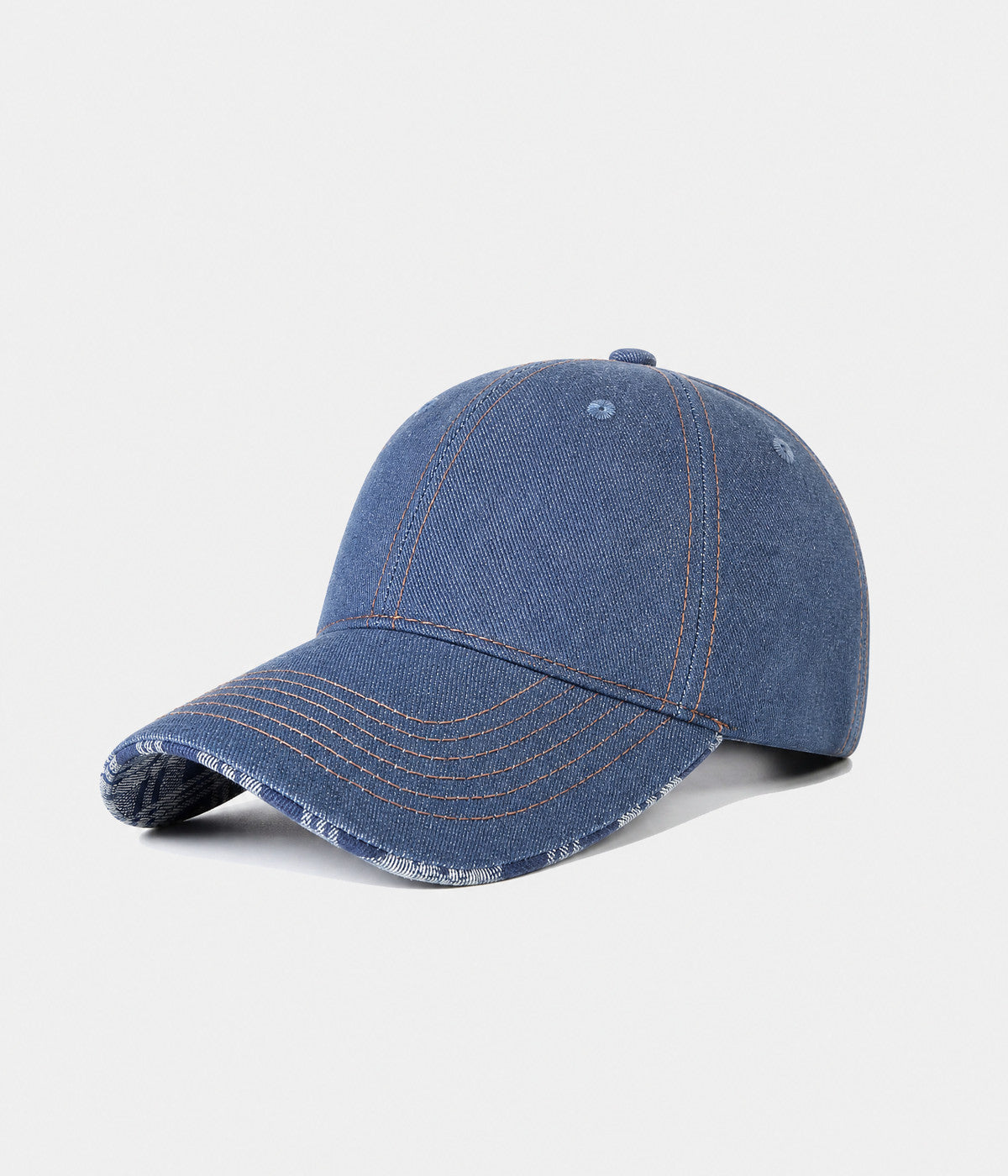 DENIM PLAID. washed denim cap in blue, side view