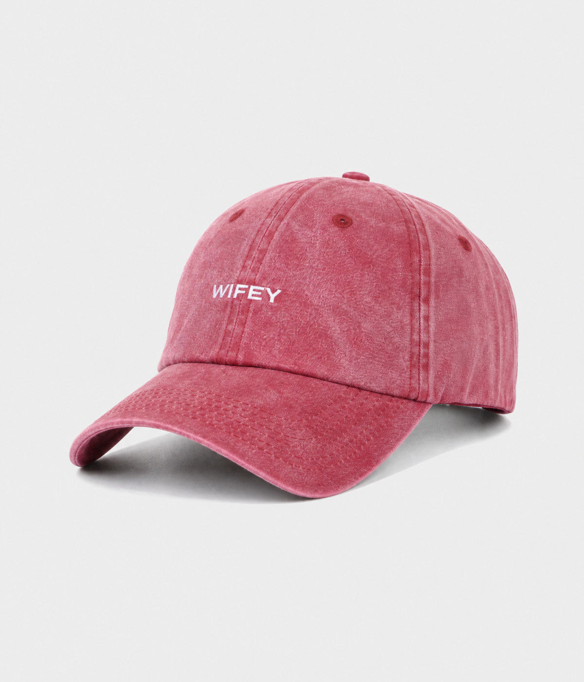 WASHED WIFEY. washed cotton dad cap in RED, side view