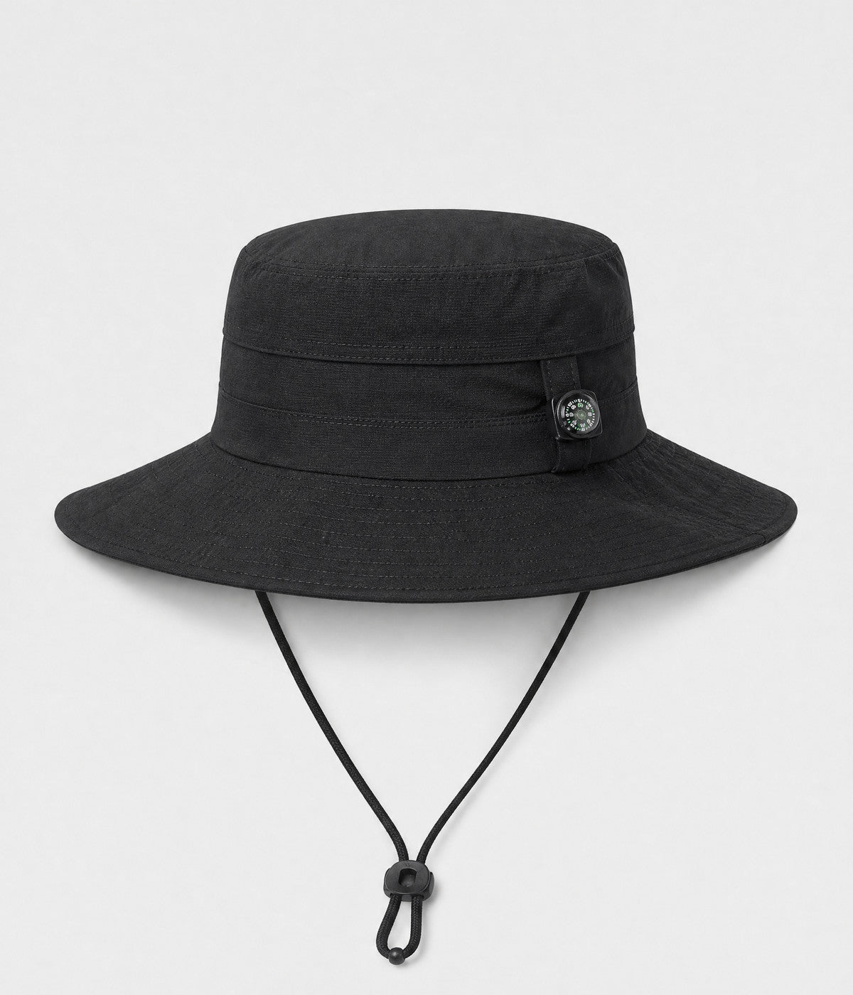 COMPASS BOONIE. quick-dry boonie sun hat with button compass in black, front view