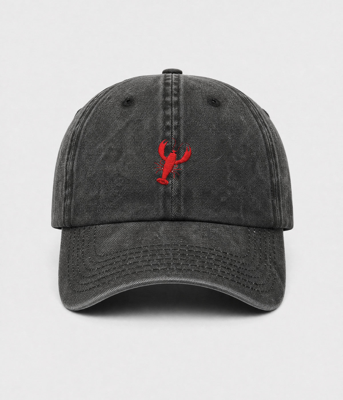 WASHED LOBSTER. washed cotton dad cap in BLACK, front view