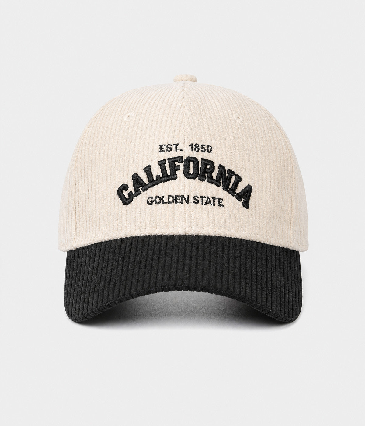 CALIFORNIA CORDUROY. corduroy cap in CREAM/BLACK, front view