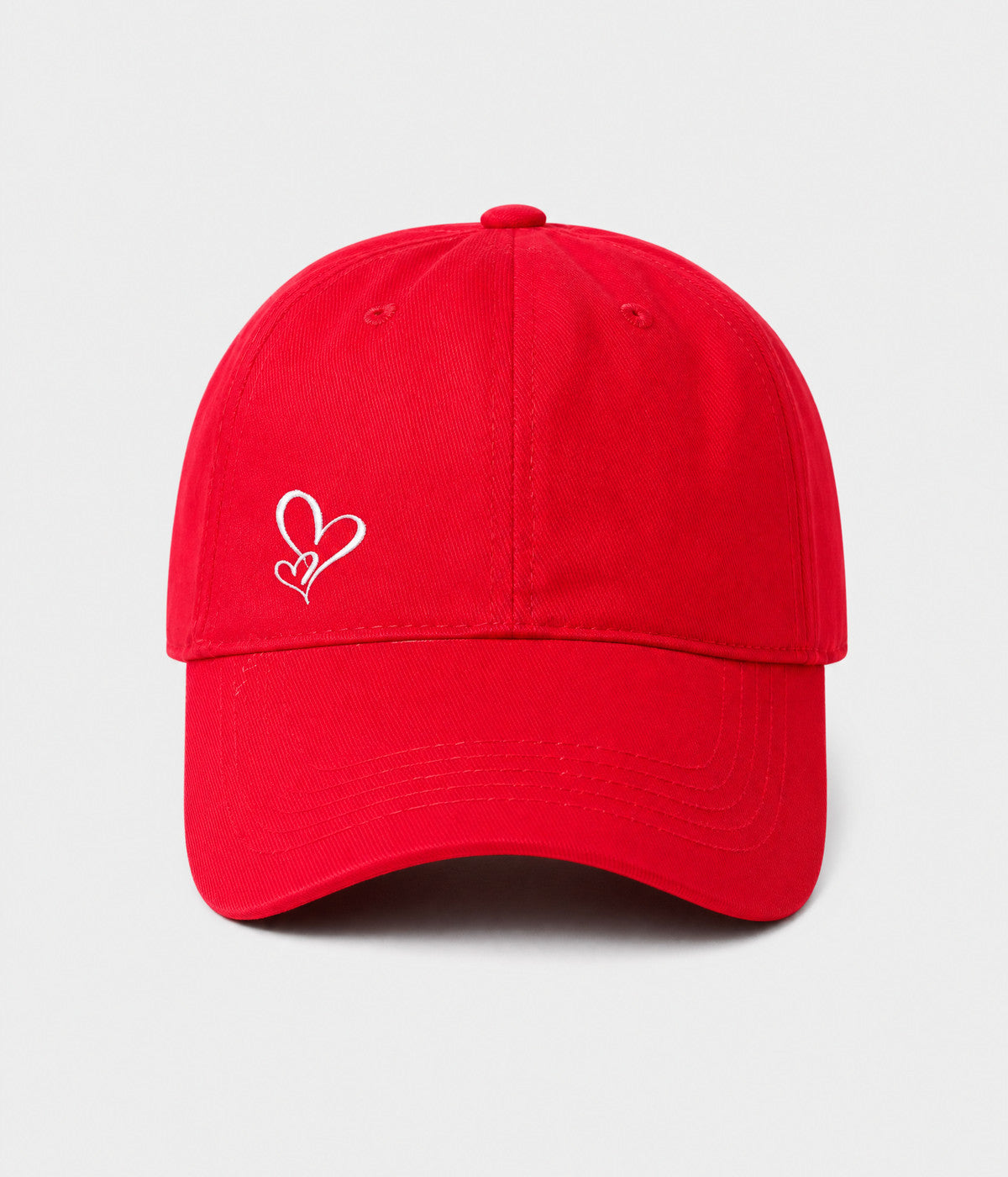 TWO HEARTS. cotton dad cap in red, front view