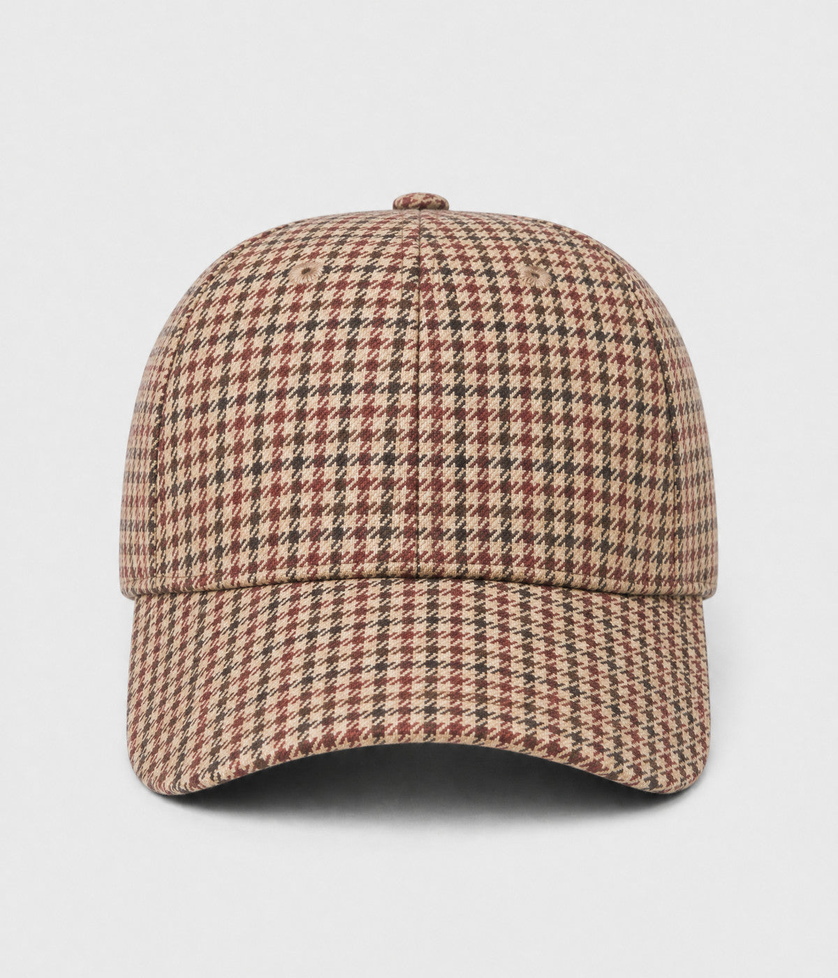HOUNDSTOOTH. woven houndstooth check cap in red, front view