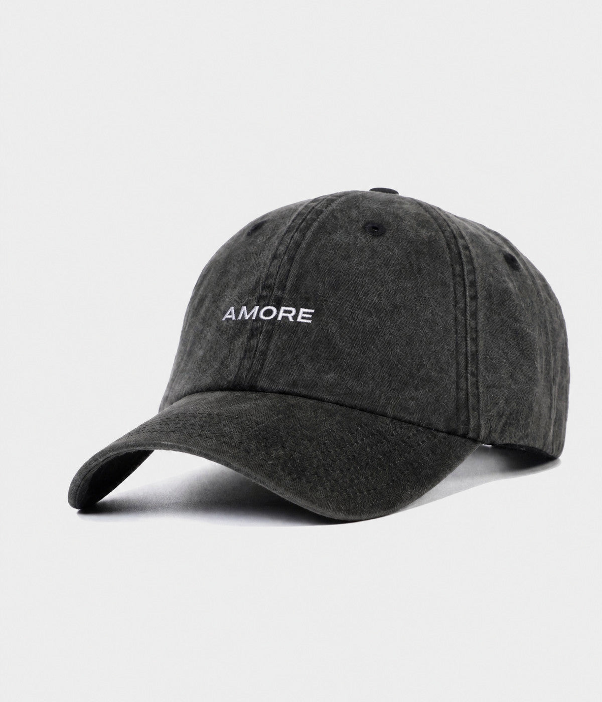 WASHED AMORE. washed cotton dad cap in BLACK, side view