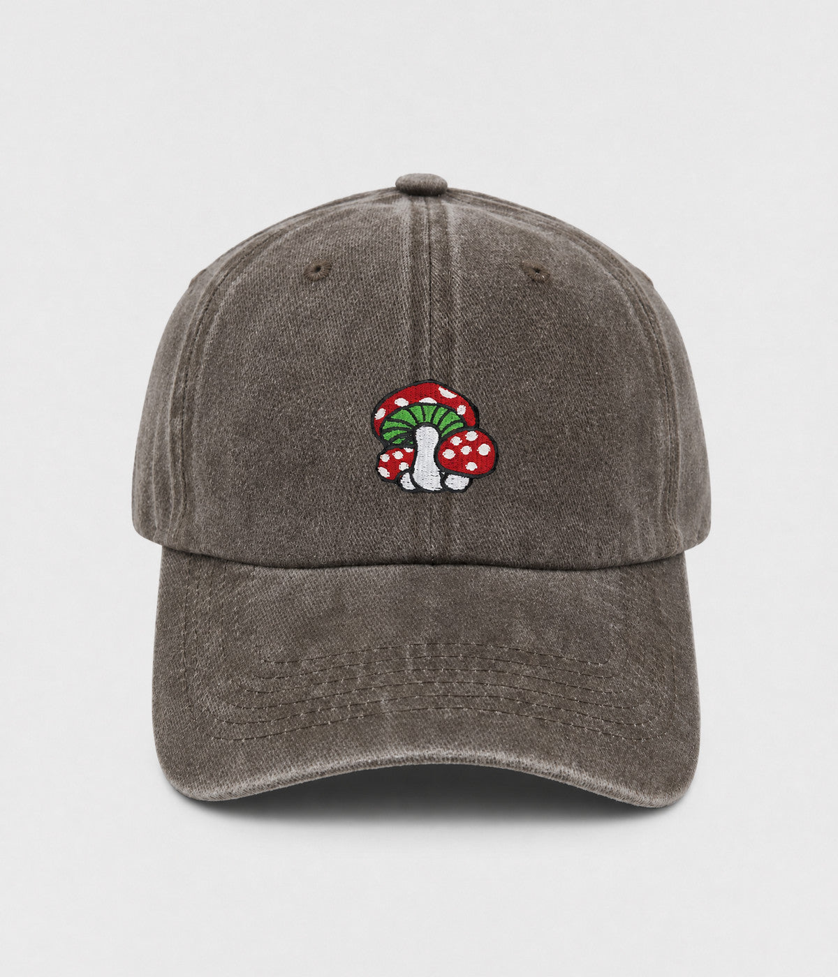 WASHED MUSHROOM. washed cotton cap in COFFEE, front view