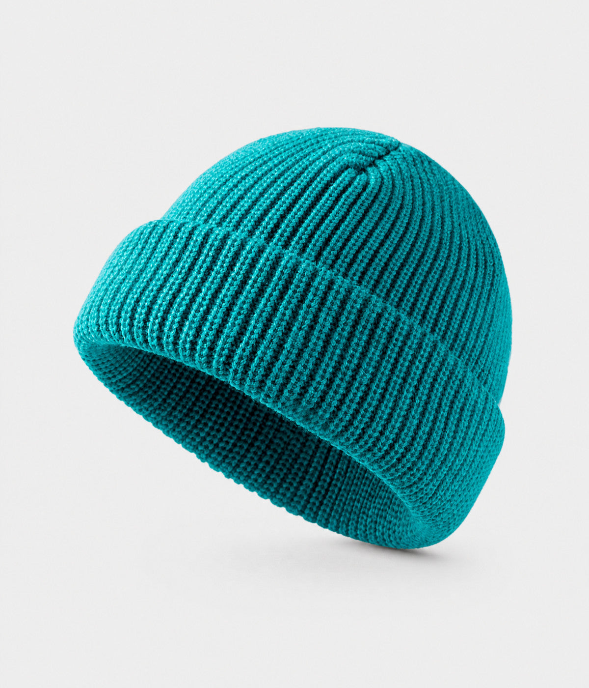5 PANEL FISHERMAN BEANIE. ribbed knit beanie in TEAL, front view