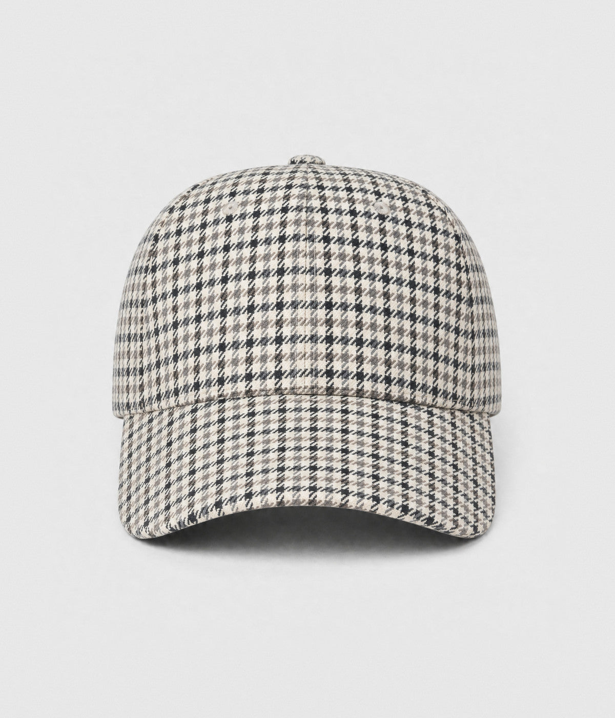 HOUNDSTOOTH. woven houndstooth check cap in beige, front view