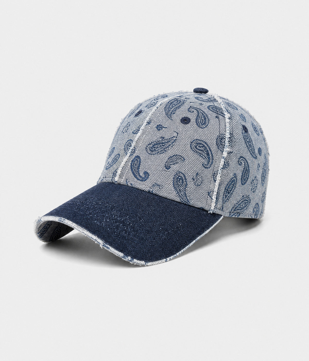 WASHED PAISLEY. washed denim paisley cap in NAVY, side view