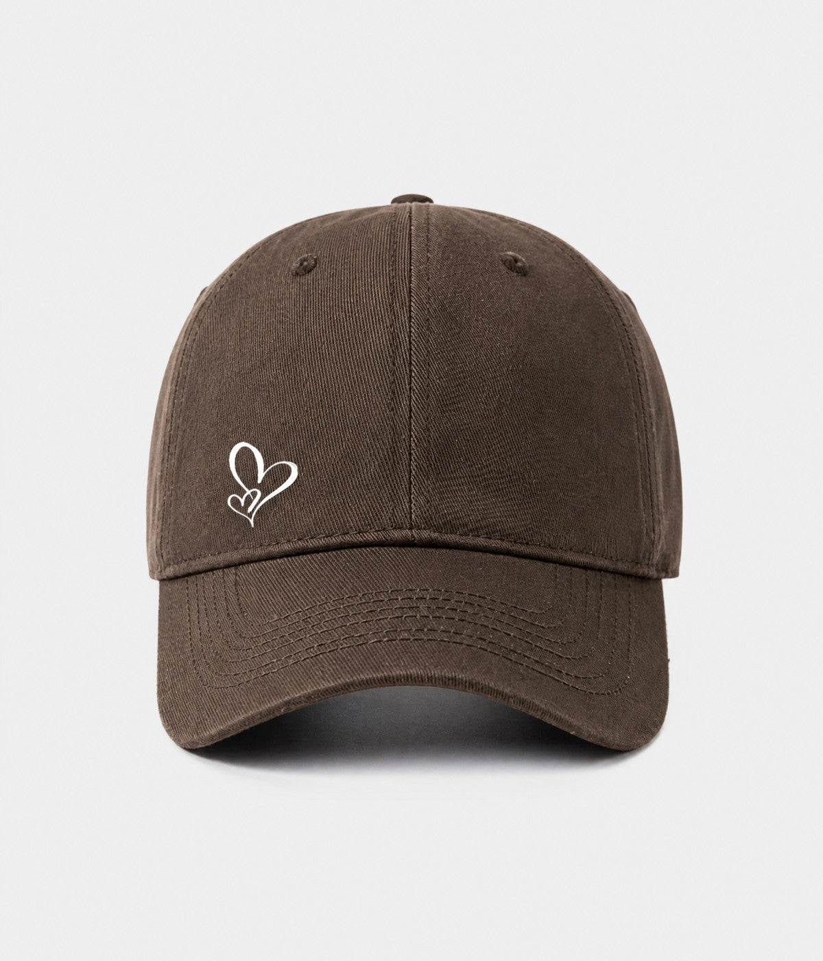 TWO HEARTS. cotton dad cap in coffee, front view