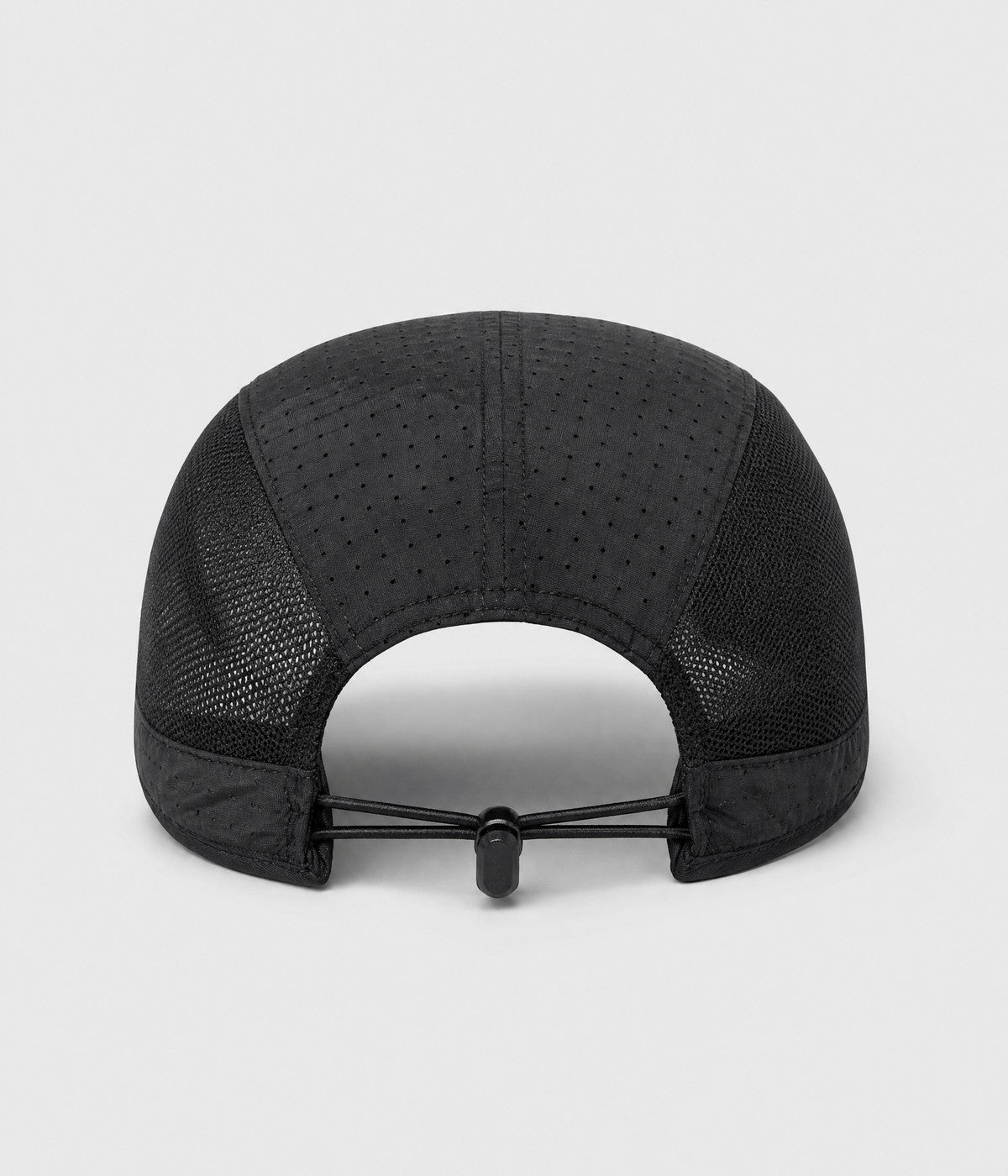 RUNNER CAP. perforated quick-dry running cap in black, back view