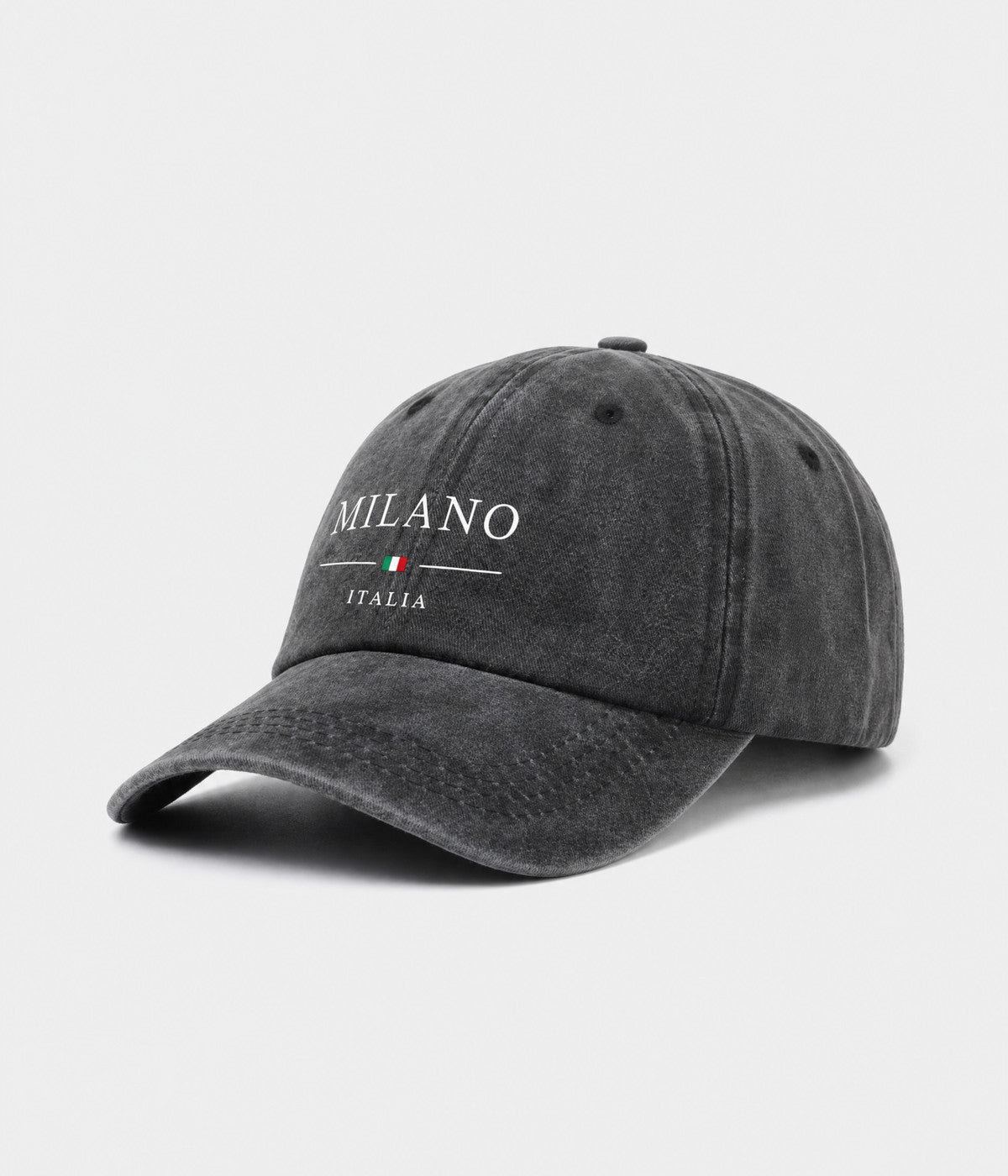 MILANO. washed cotton dad cap in BLACK, side view