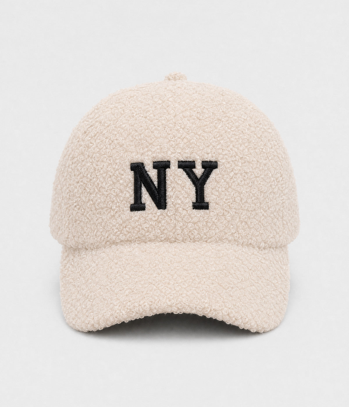 NY TEDDY. teddy plush cap in BEIGE, front view