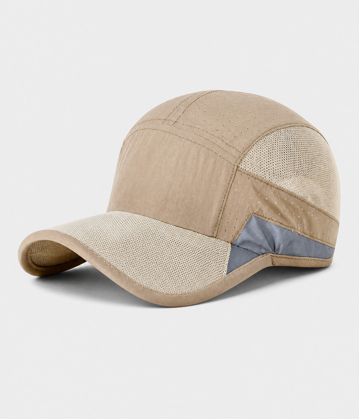 RUNNER CAP. perforated quick-dry running cap in khaki, side view