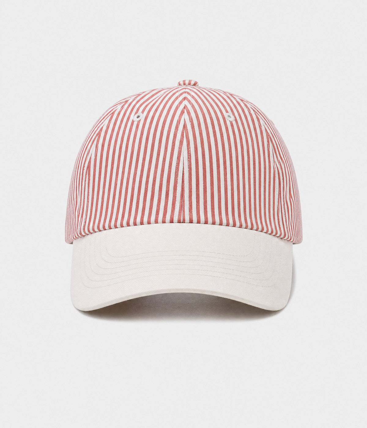 CANDY STRIPE. striped unstructured cap in RED, front view