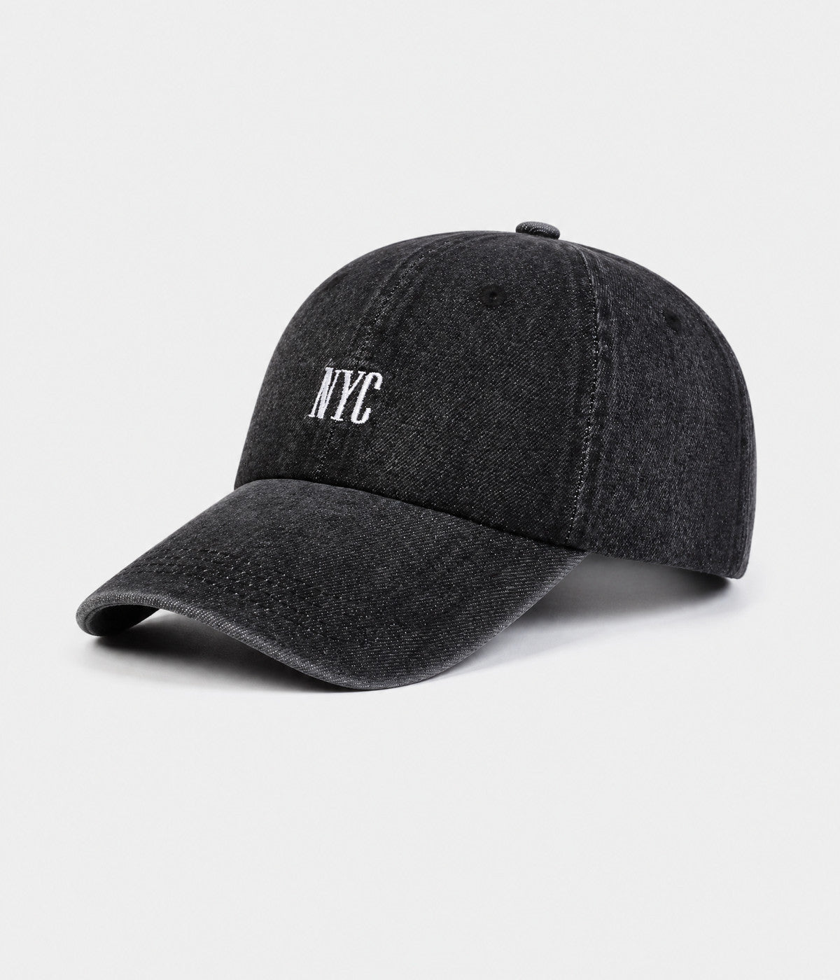 NYC DENIM. washed cotton denim cap in BLACK, side view