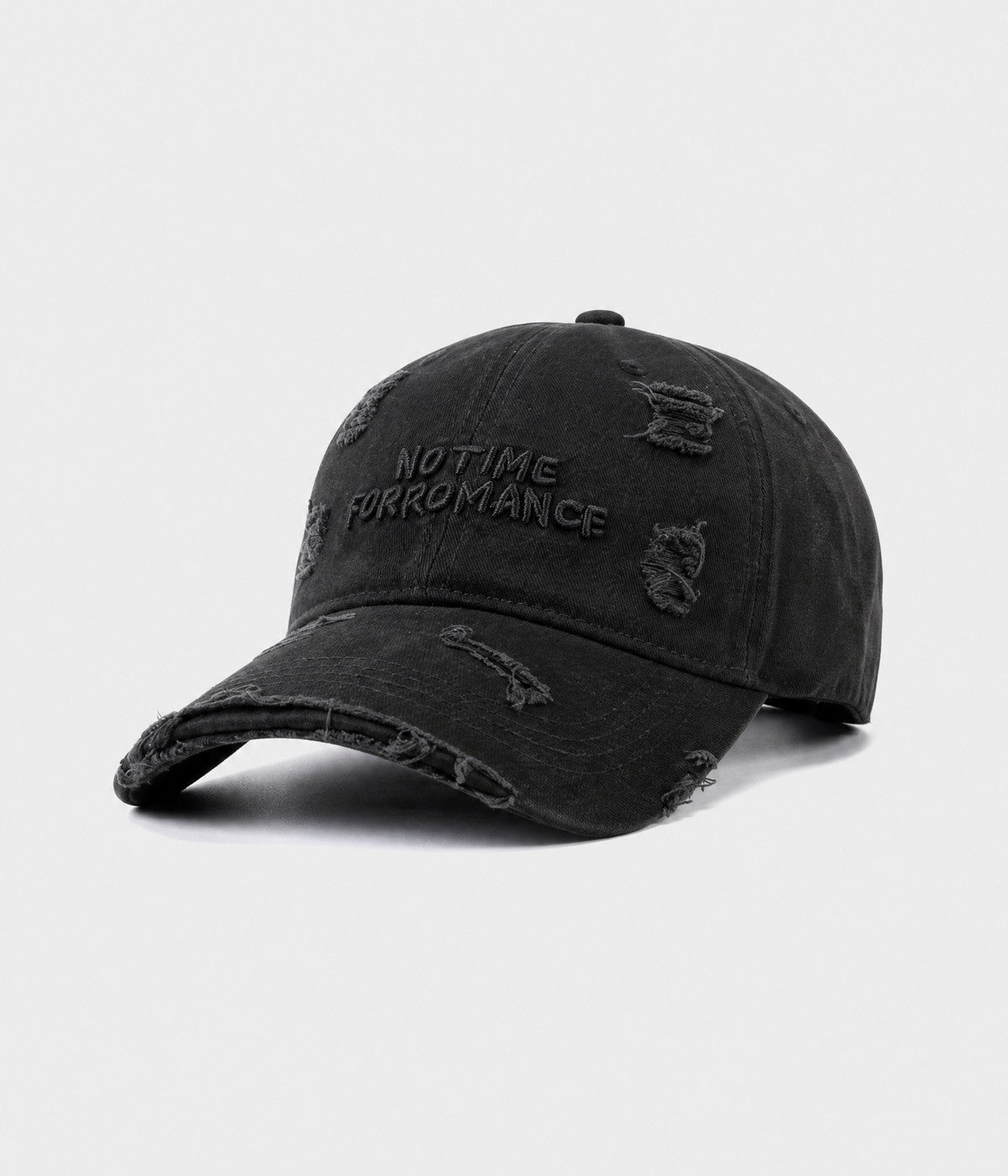 NO TIME FOR ROMANCE. washed cotton cap in BLACK, side view