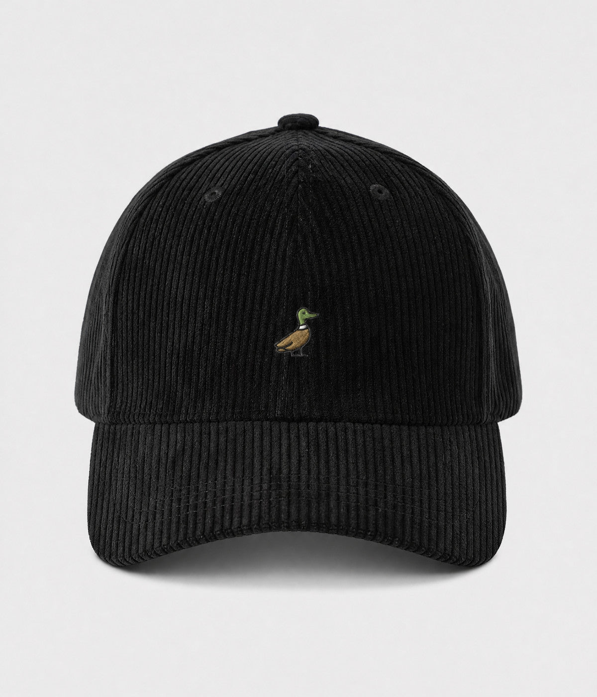 CORDUROY DUCK. cotton corduroy cap in BLACK, front view