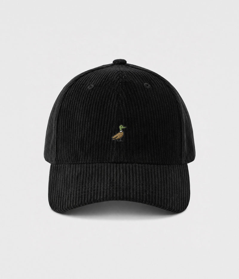 CORDUROY DUCK. cotton corduroy cap in BLACK, front view