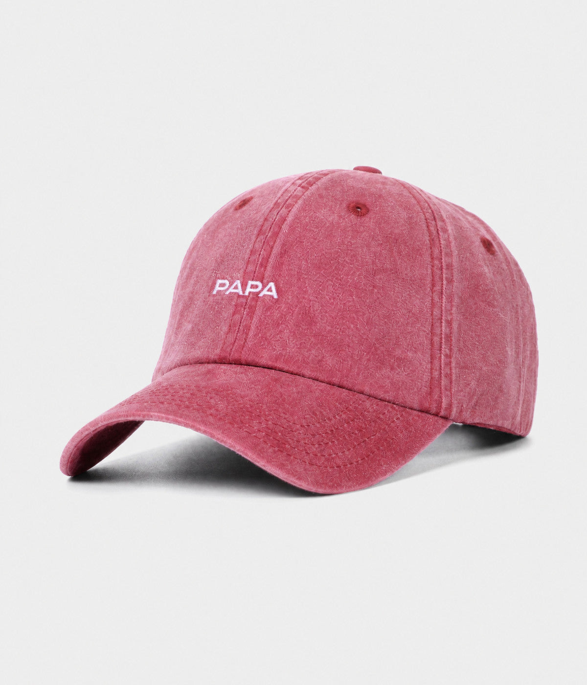 WASHED PAPA. washed cotton dad cap in RED, side view
