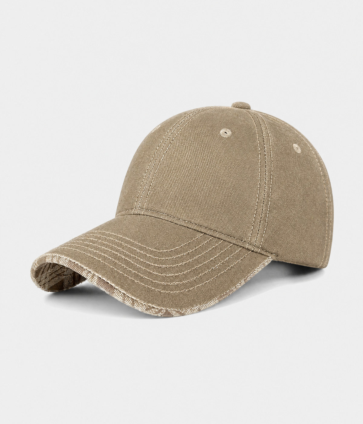 DENIM PLAID. washed denim cap in khaki, side view