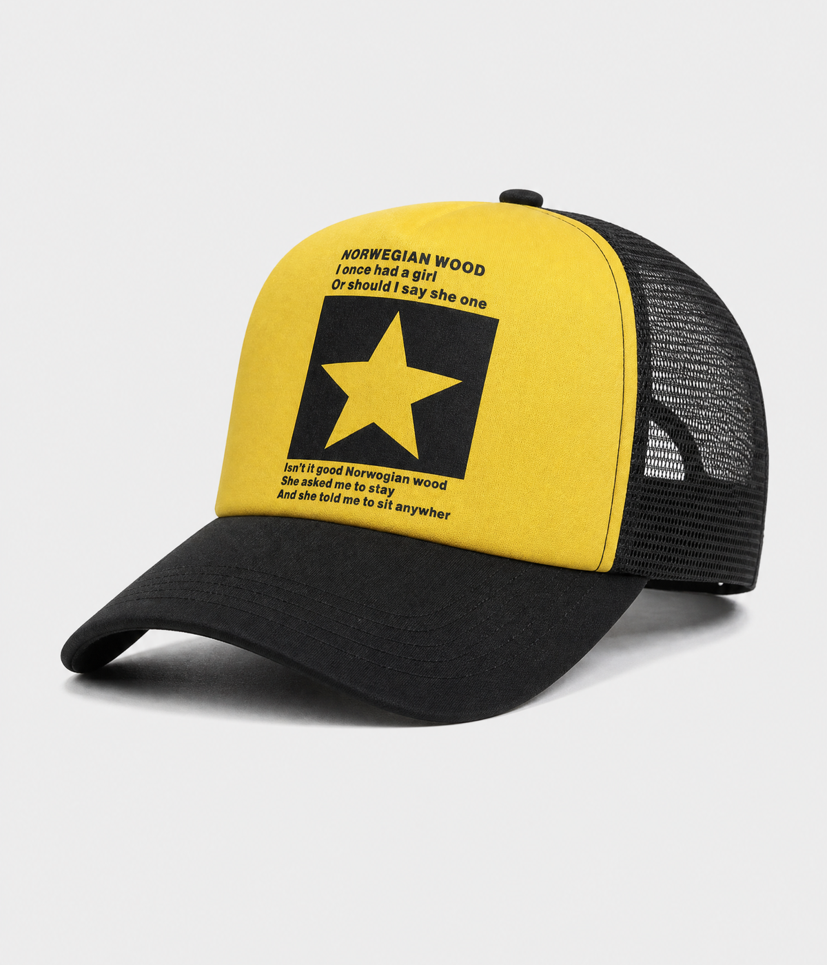 STAR TRUCKER. cotton-polyester trucker cap in yellow, side view