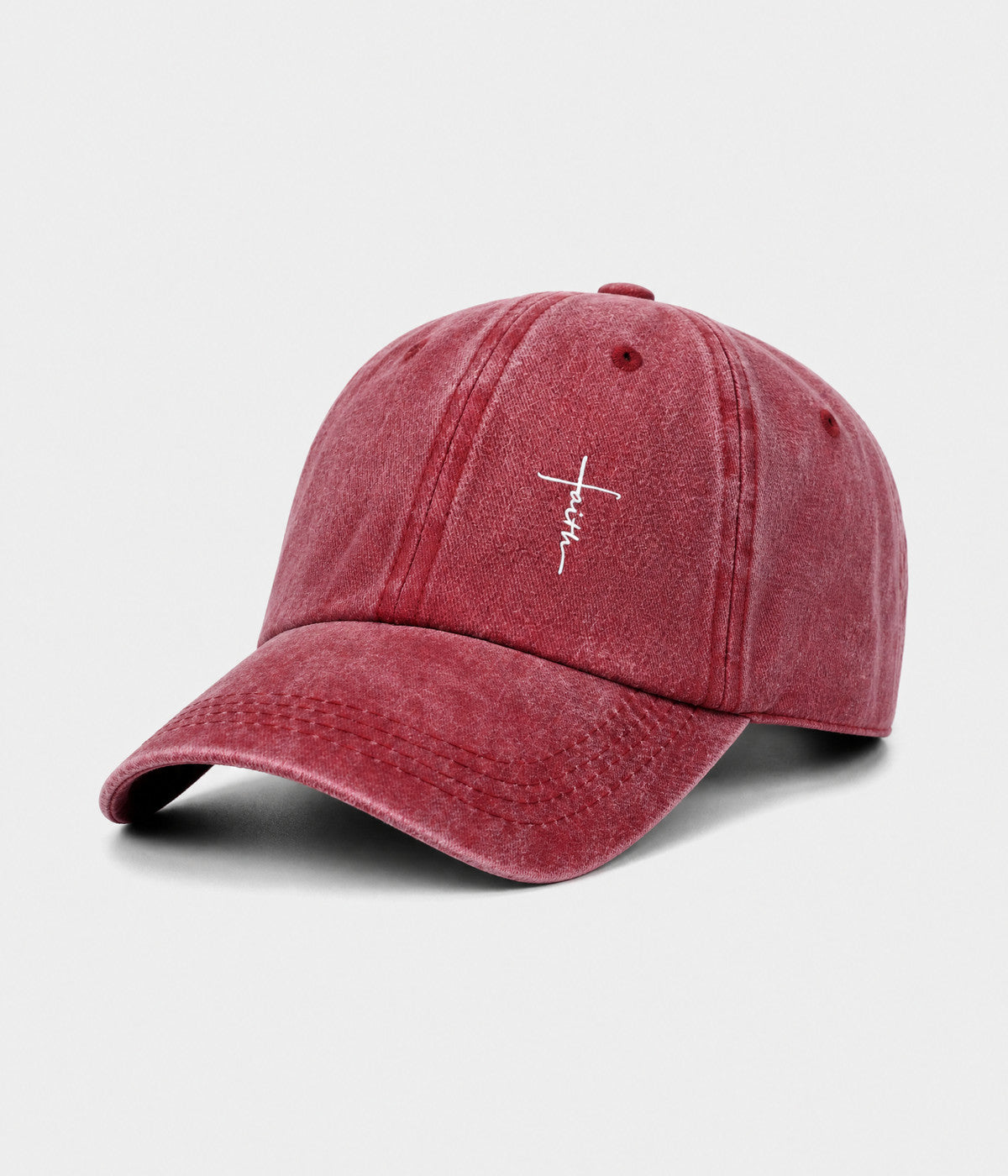 FAITH CROSS. washed cotton cap in RED, side view