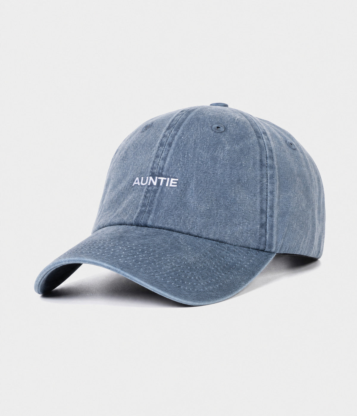 WASHED AUNTIE. washed cotton dad cap in NAVY, side view