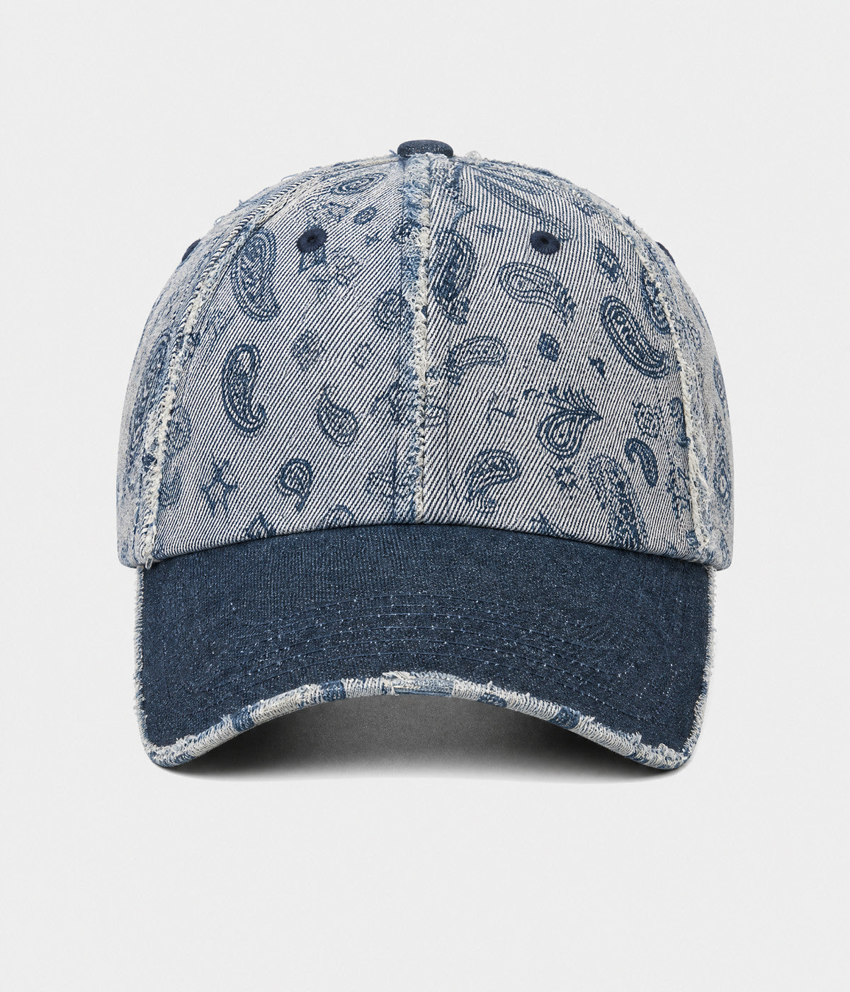 WASHED PAISLEY. washed denim paisley cap in NAVY, front view