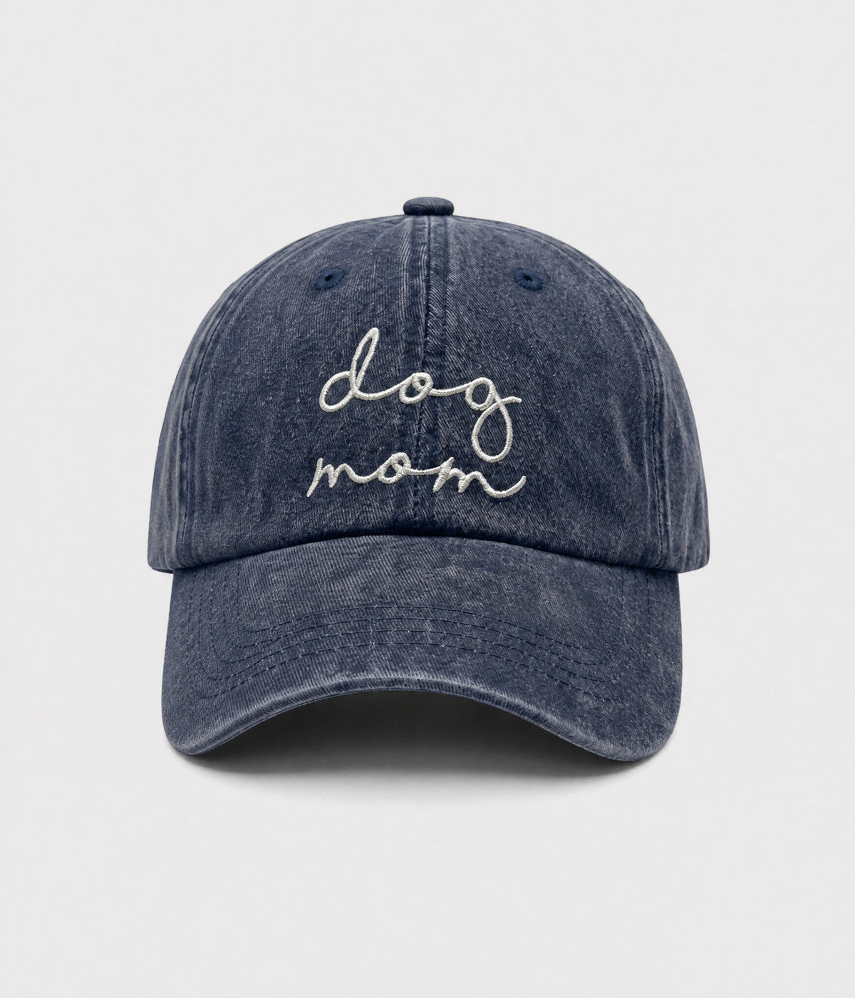 DOG MOM. washed cotton cap in NAVY, front view