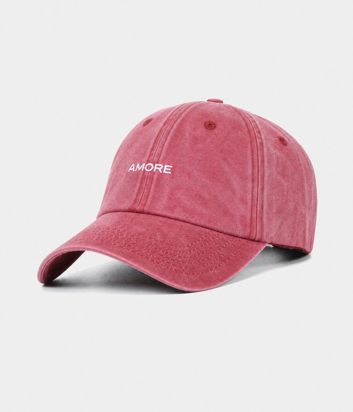 WASHED AMORE. washed cotton dad cap in RED, side view