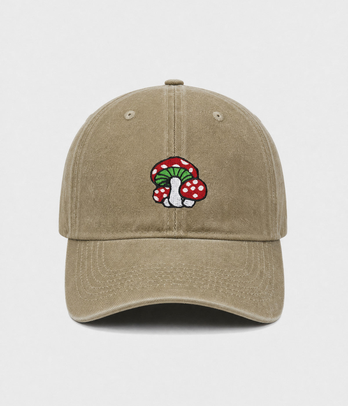 WASHED MUSHROOM. washed cotton cap in KHAKI, front view