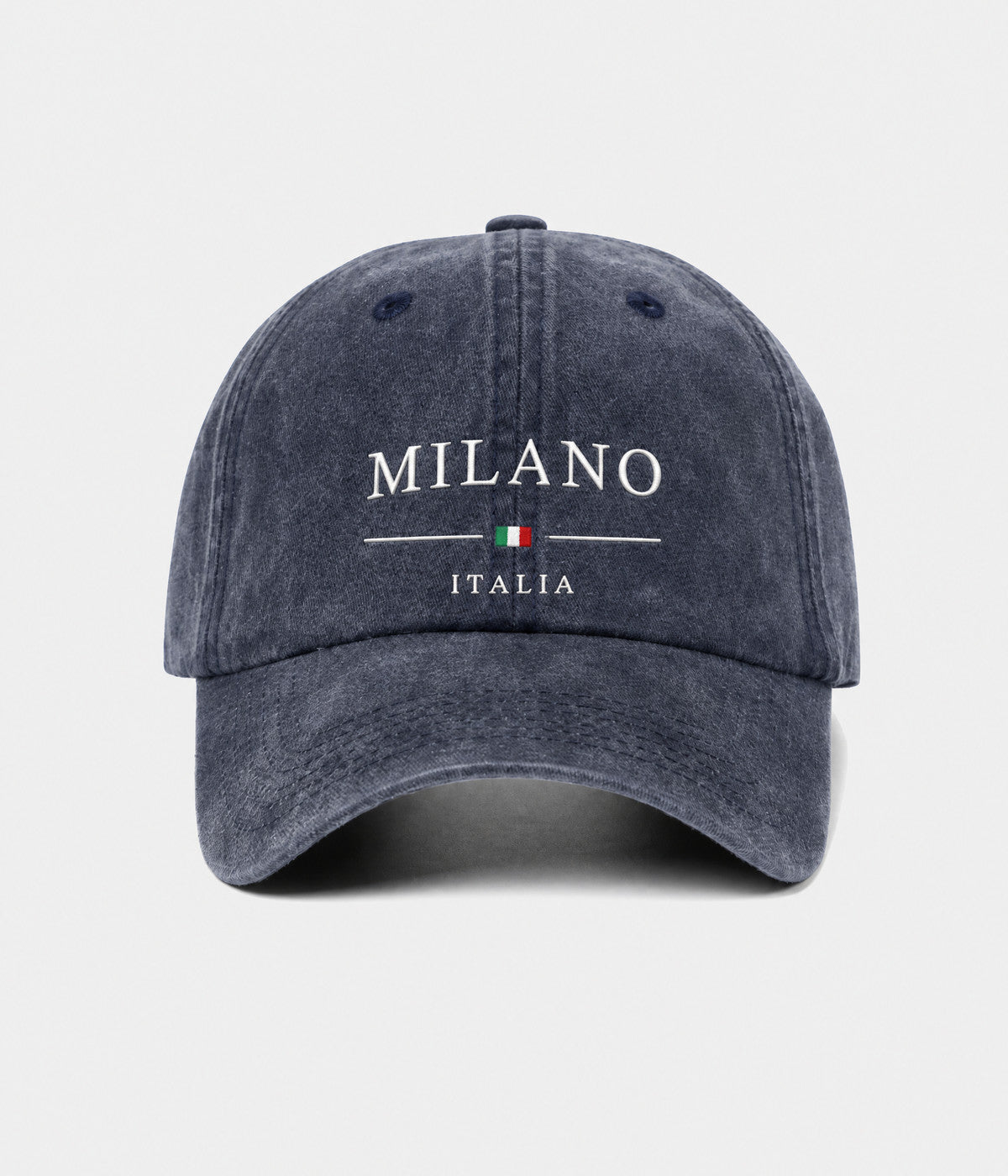 MILANO. washed cotton dad cap in NAVY, front view
