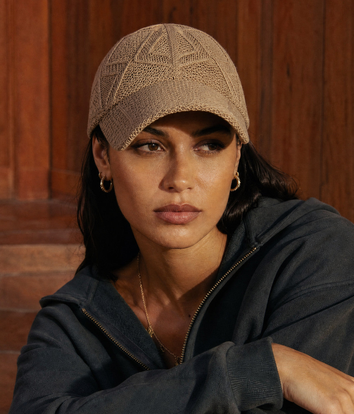 OPEN KNIT. — BROWN worn