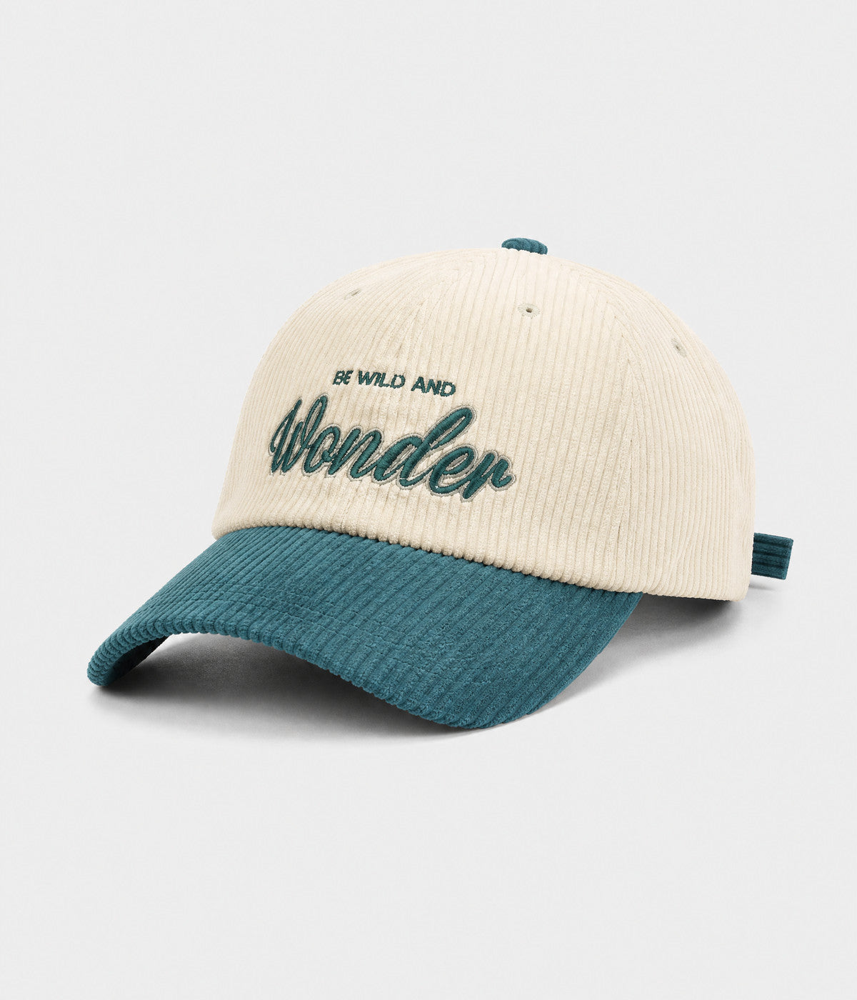 WONDER. corduroy cap in TEAL, side view