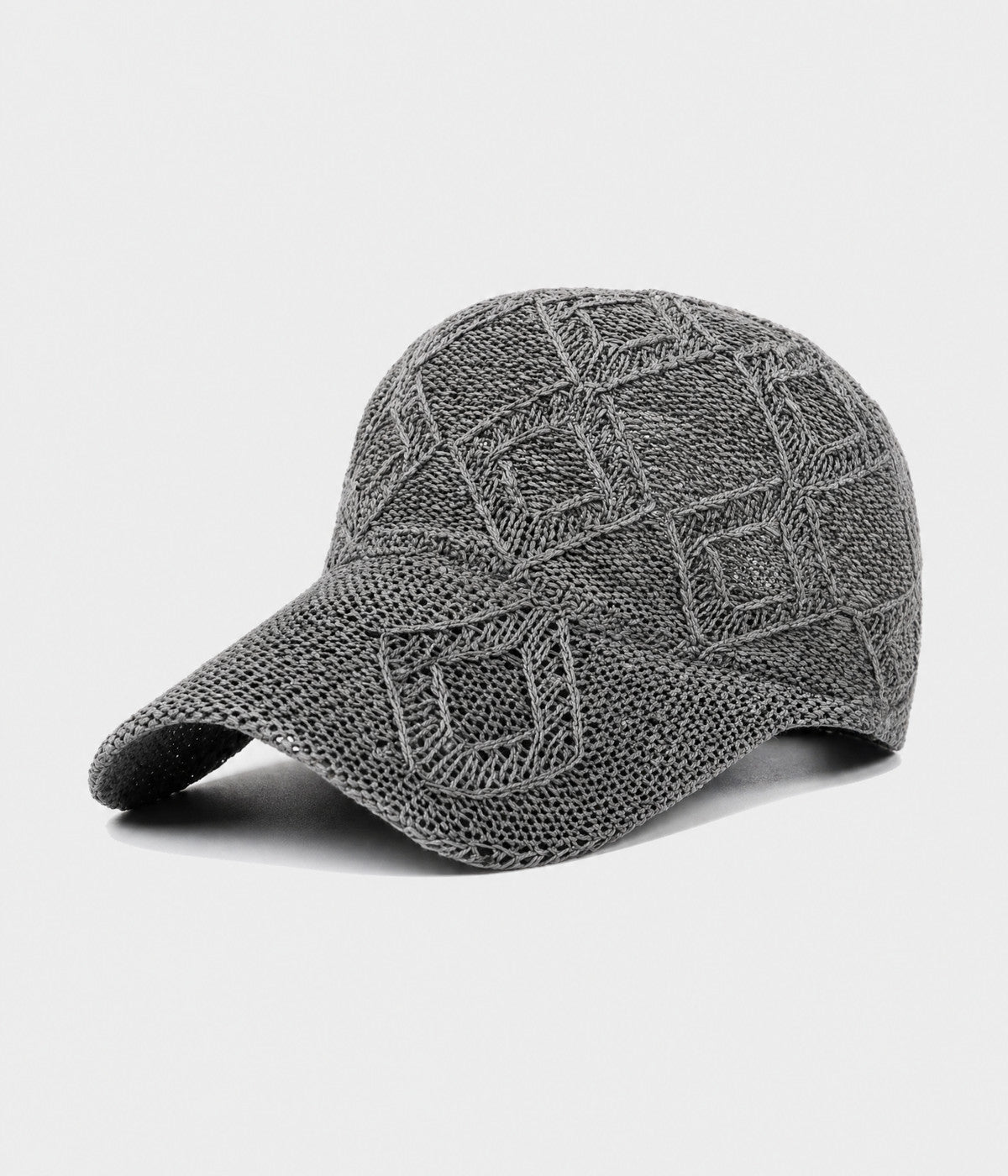 OPEN KNIT. open-knit lattice cap in grey, side view