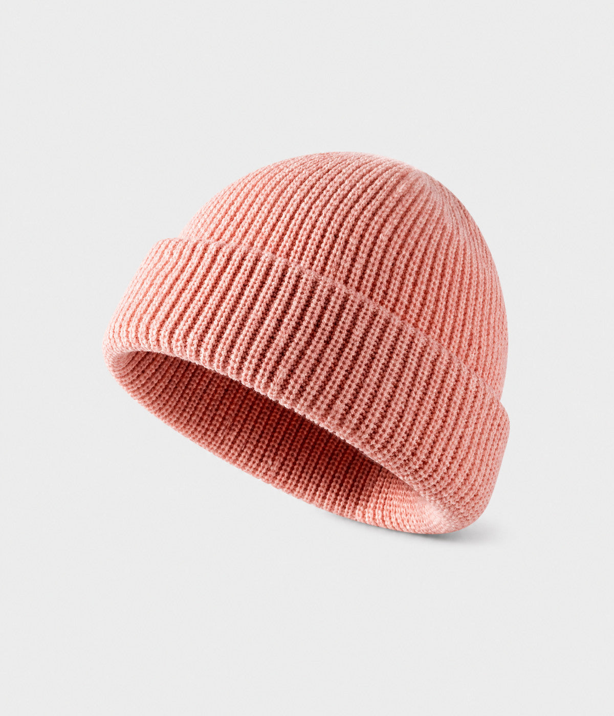 5 PANEL FISHERMAN BEANIE. ribbed knit beanie in PINK, front view