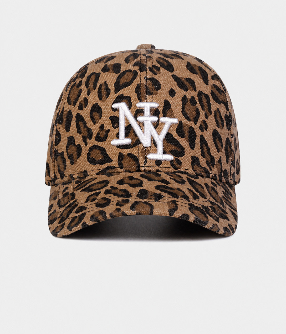 NY LEOPARD. leopard print cotton cap in BROWN, front view