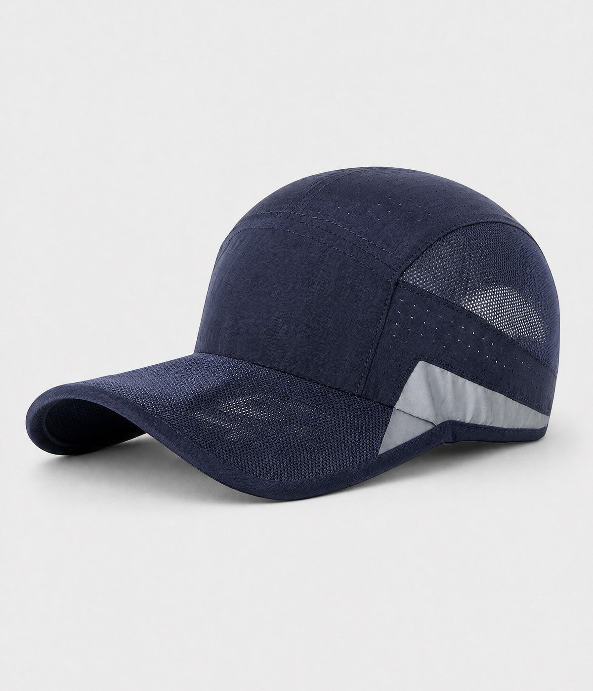 RUNNER CAP. perforated quick-dry running cap in navy, side view
