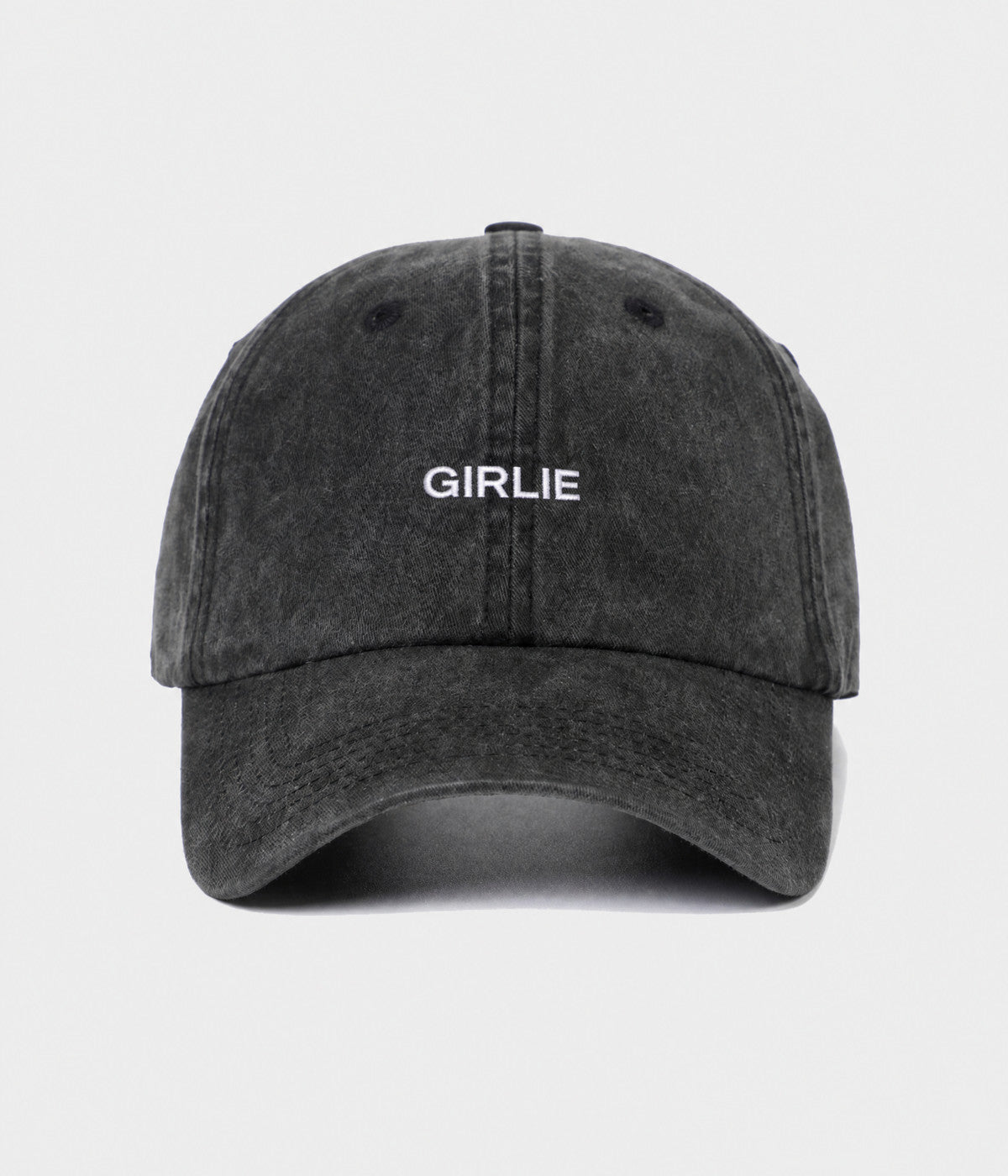 WASHED GIRLIE. washed cotton dad cap in BLACK, front view