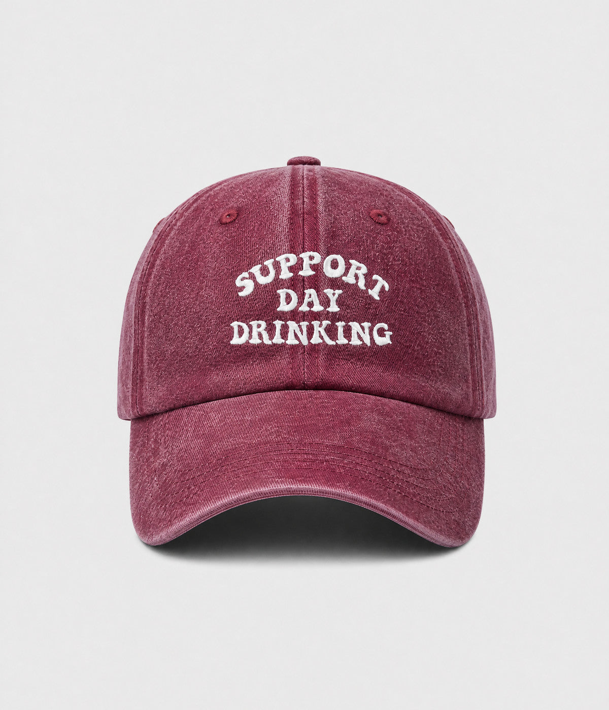 SUPPORT DAY DRINKING. washed cotton cap in RED, front view