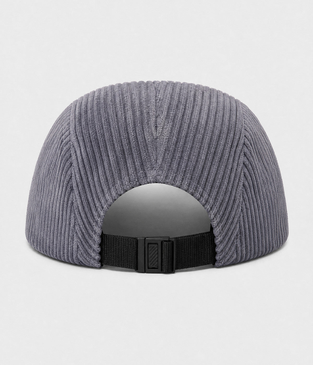 CORDUROY CAMP. wide-wale corduroy five-panel camp cap in gray, back view