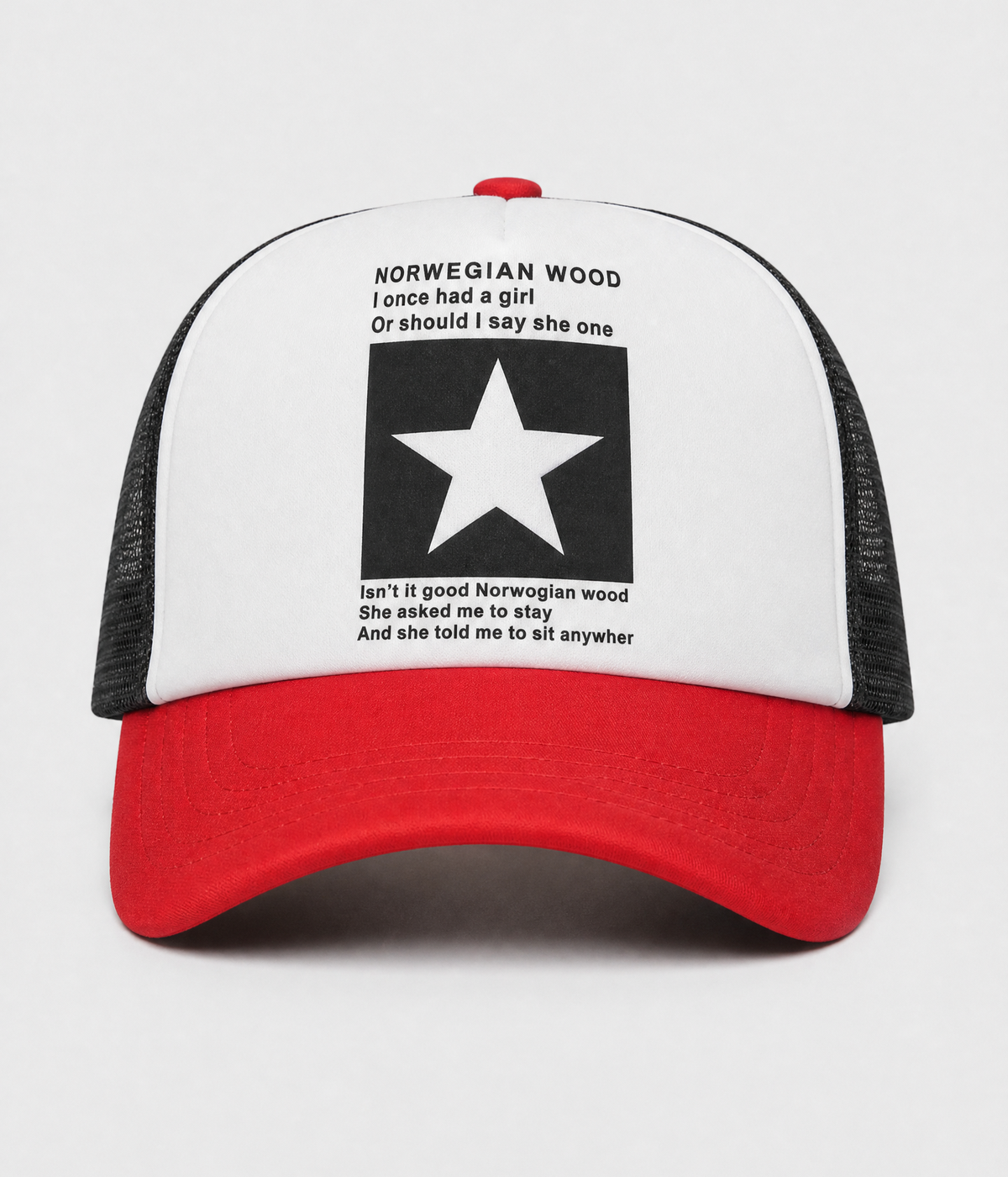 STAR TRUCKER. cotton-polyester trucker cap in red, front view
