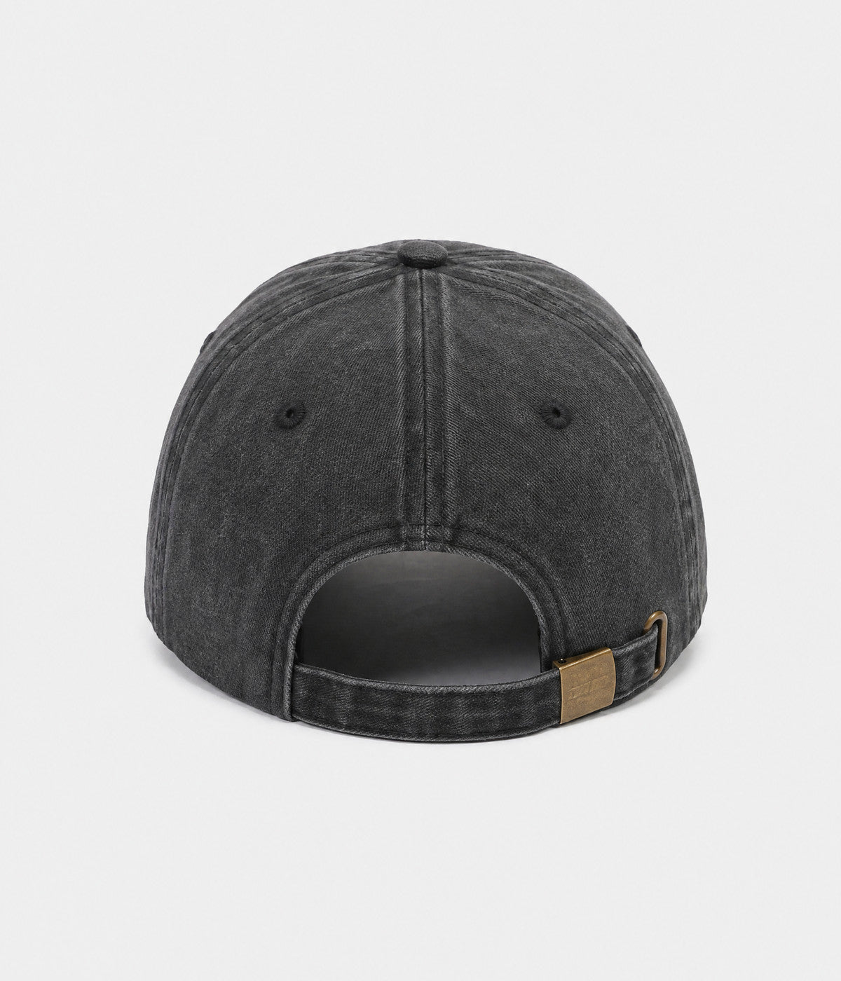 TORN DENIM. washed cotton denim cap in black, back view