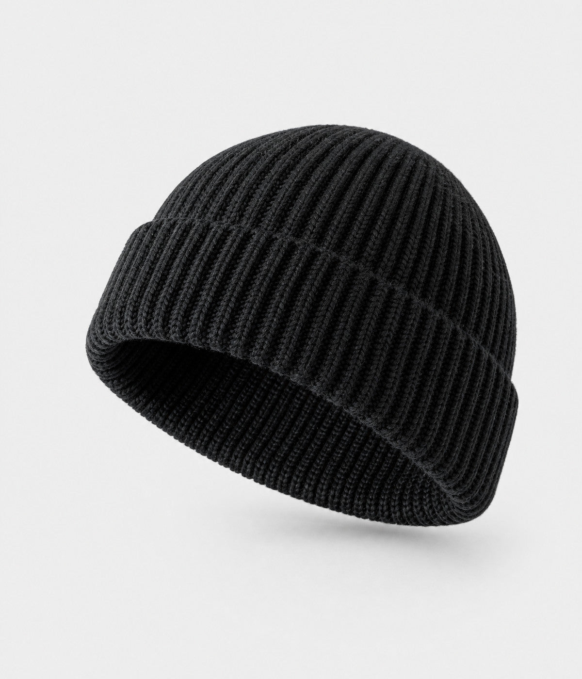 5 PANEL FISHERMAN BEANIE. ribbed knit beanie in BLACK, front view