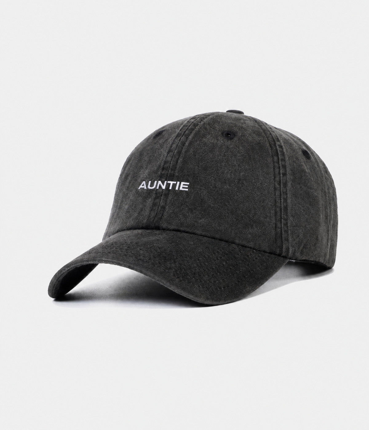 WASHED AUNTIE. washed cotton dad cap in BLACK, side view
