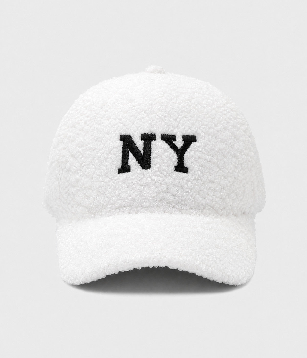 NY TEDDY. teddy plush cap in WHITE, front view