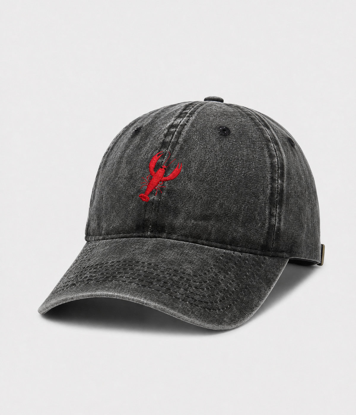 WASHED LOBSTER. washed cotton dad cap in BLACK, side view